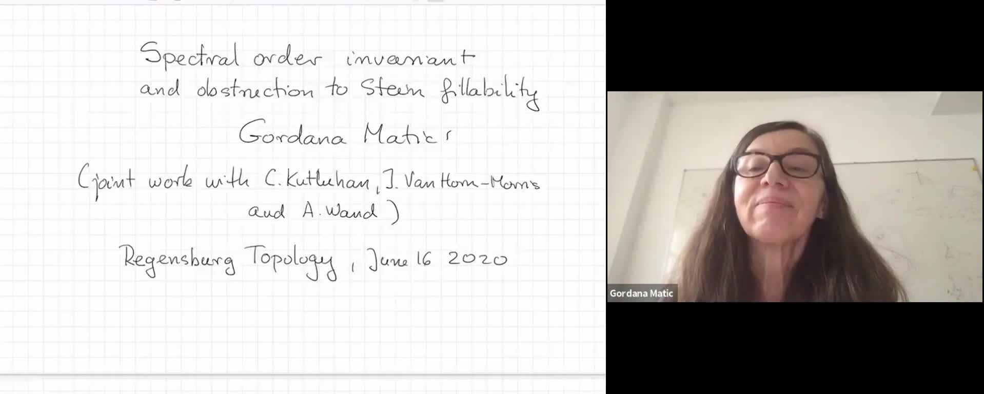 Gordana Matic: Spectral order invariant and obstruction to Stein fillability (RLGTS, 16 June 2020)
