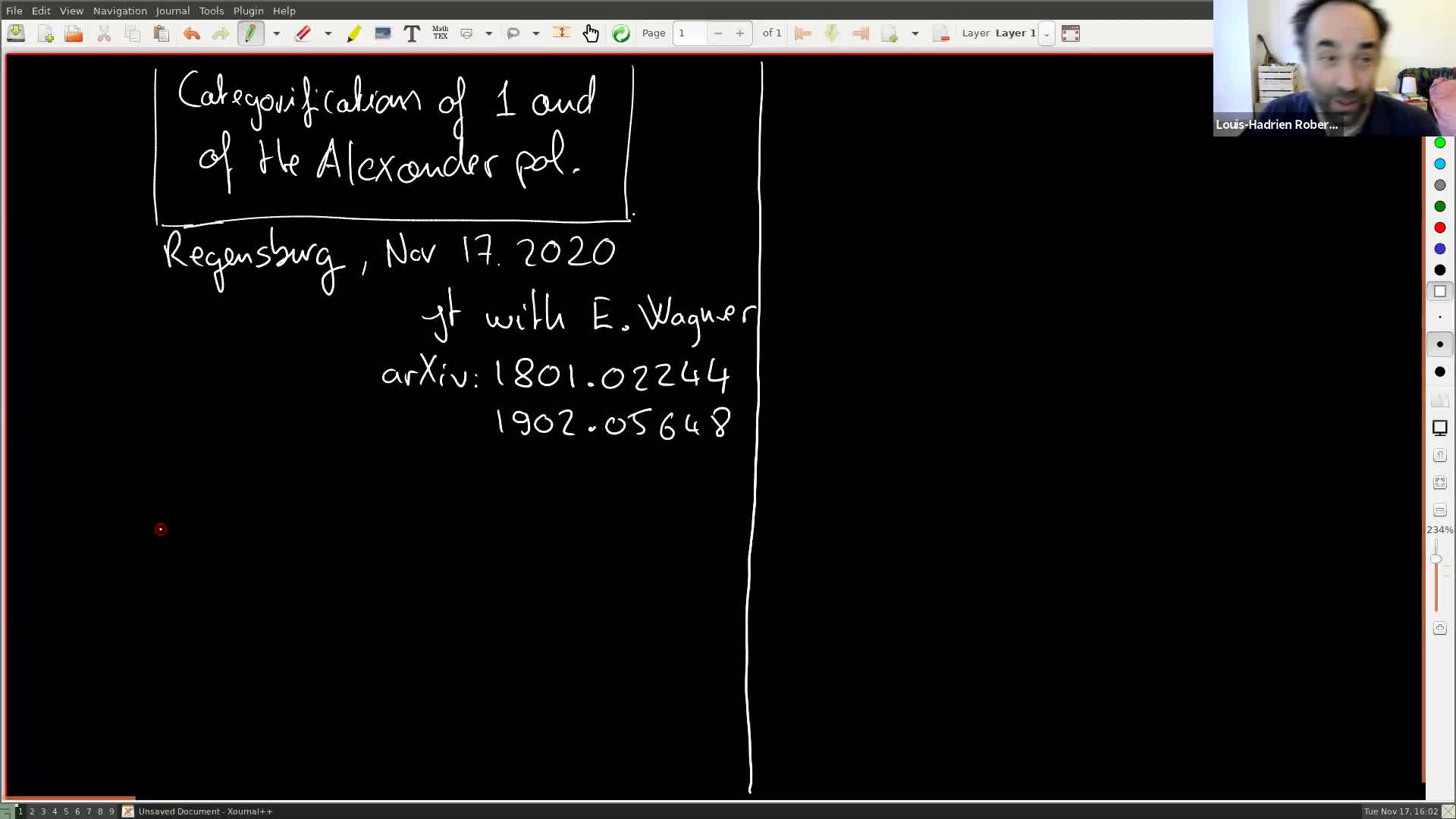 Louis-Hadrien Robert: Categorification of 1 and of the Alexander polynomial (RLGTS, 11 November 2020)