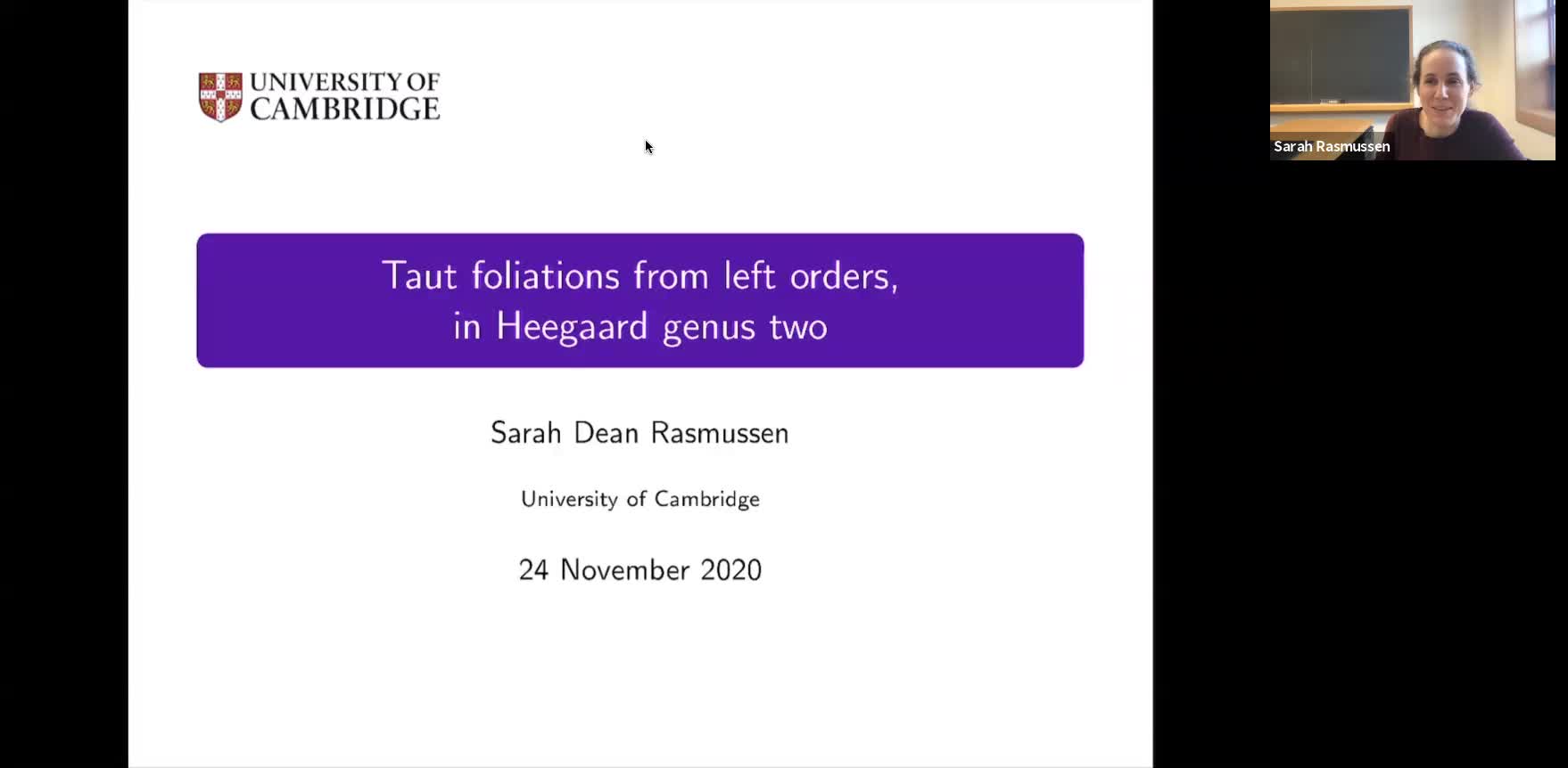 Sarah Rasmussen: Taut foliations from left orders in Heegaard genus 2