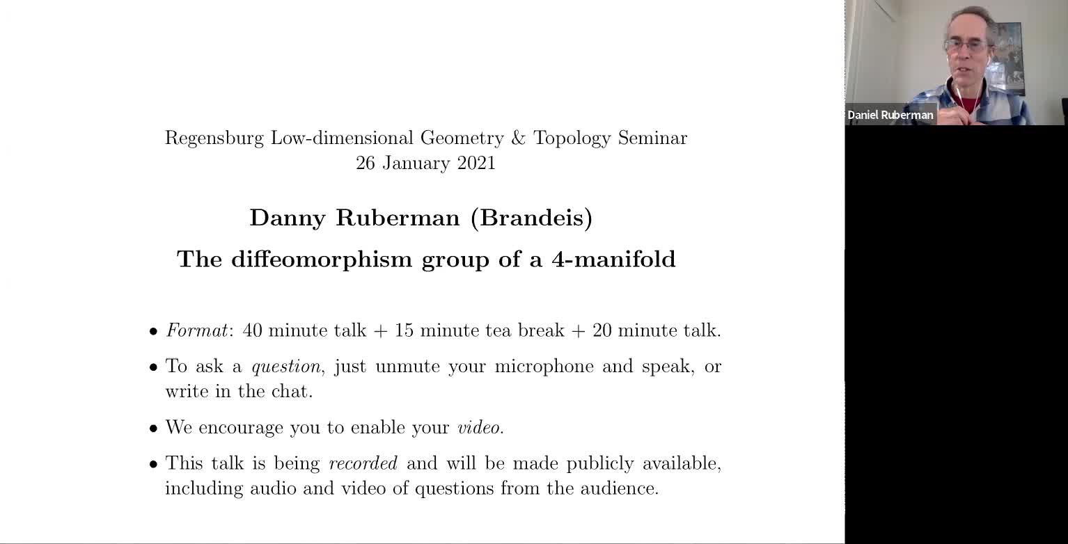 Danny Ruberman: The diffeomorphism group of a 4-manifold