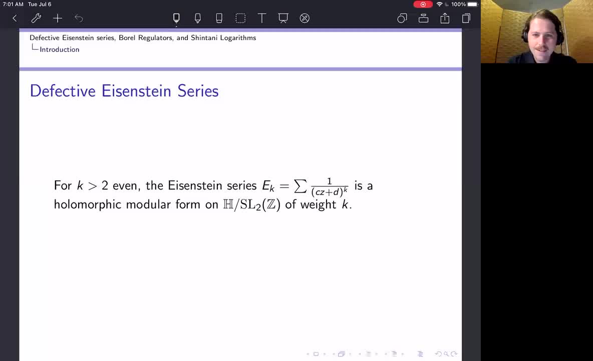 Jesse Silliman: Defective Eisenstein series, Borel Regulators, and Shintani Logarithms