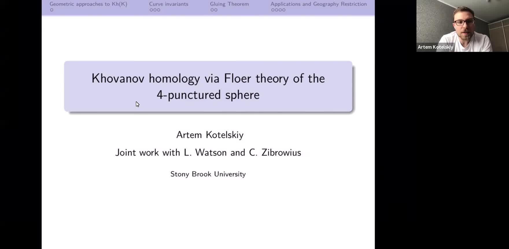 PQLHT | Conference Talk 4 by Artem Kotelskiy: "Khovanov homology via Floer theory of the 4-punctured sphere"