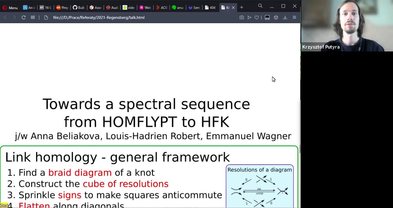 PQLHT | Conference Talk 7 by Krzystof Putyra: "Towards a spectral sequence from HOMFLYPT to Heegaard-Floer knot homology"