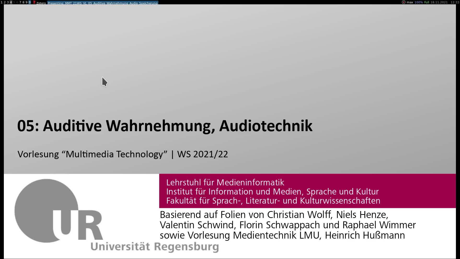 Multimedia Technology 21WS - 05: Auditive Wahrnehmung, Audiotechnik