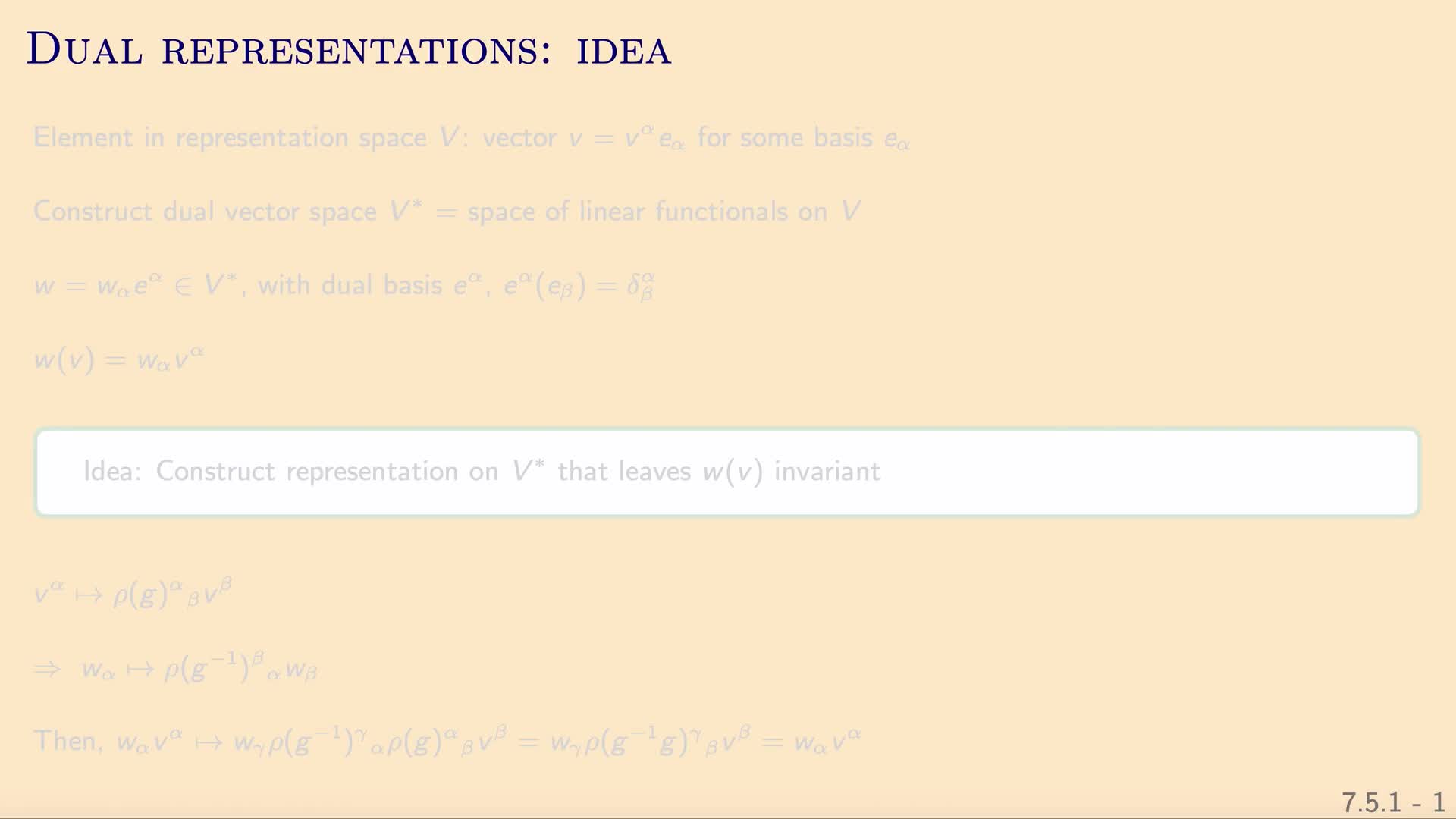 QG II: 7.5.1 - Dual representations