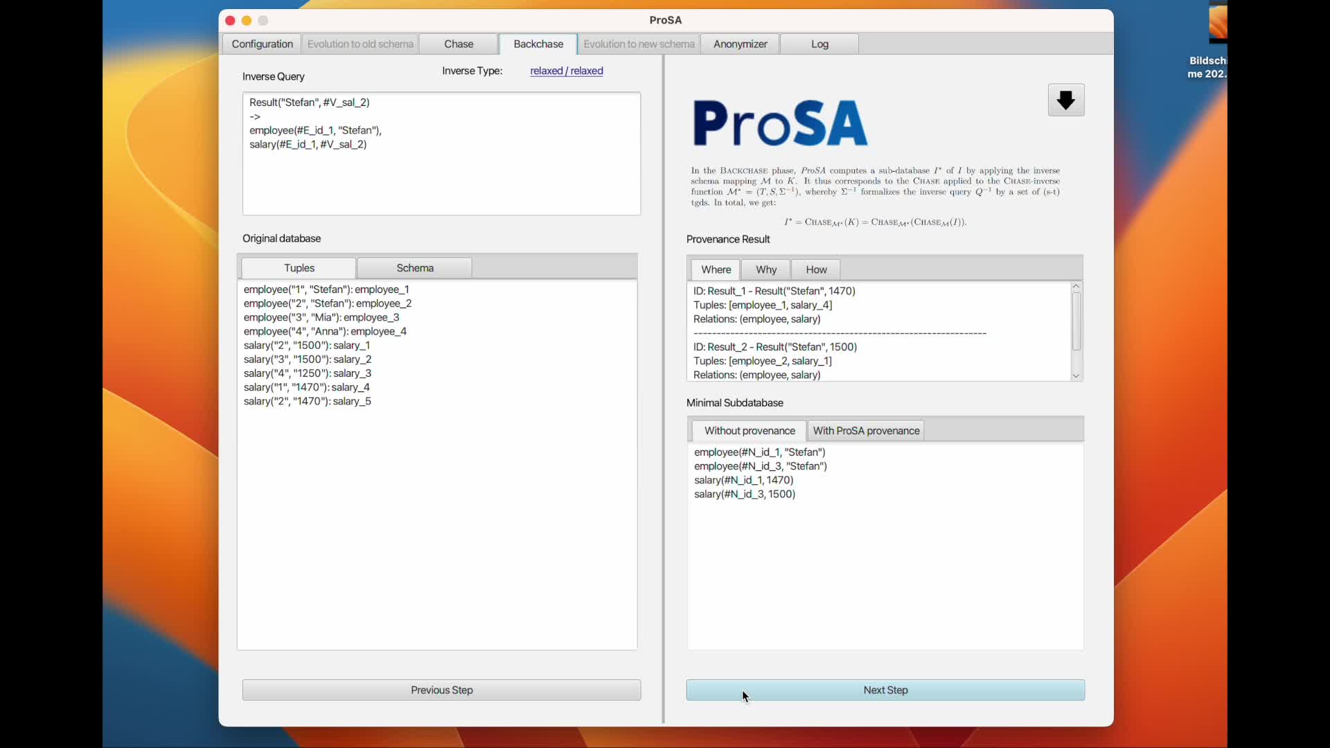ProSA -- A provenance system for reproducing query results