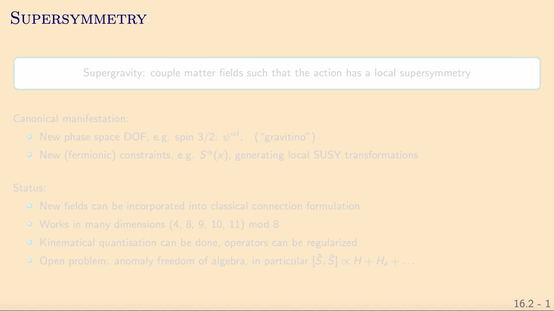 QG II: 16.2 - Supersymmetry