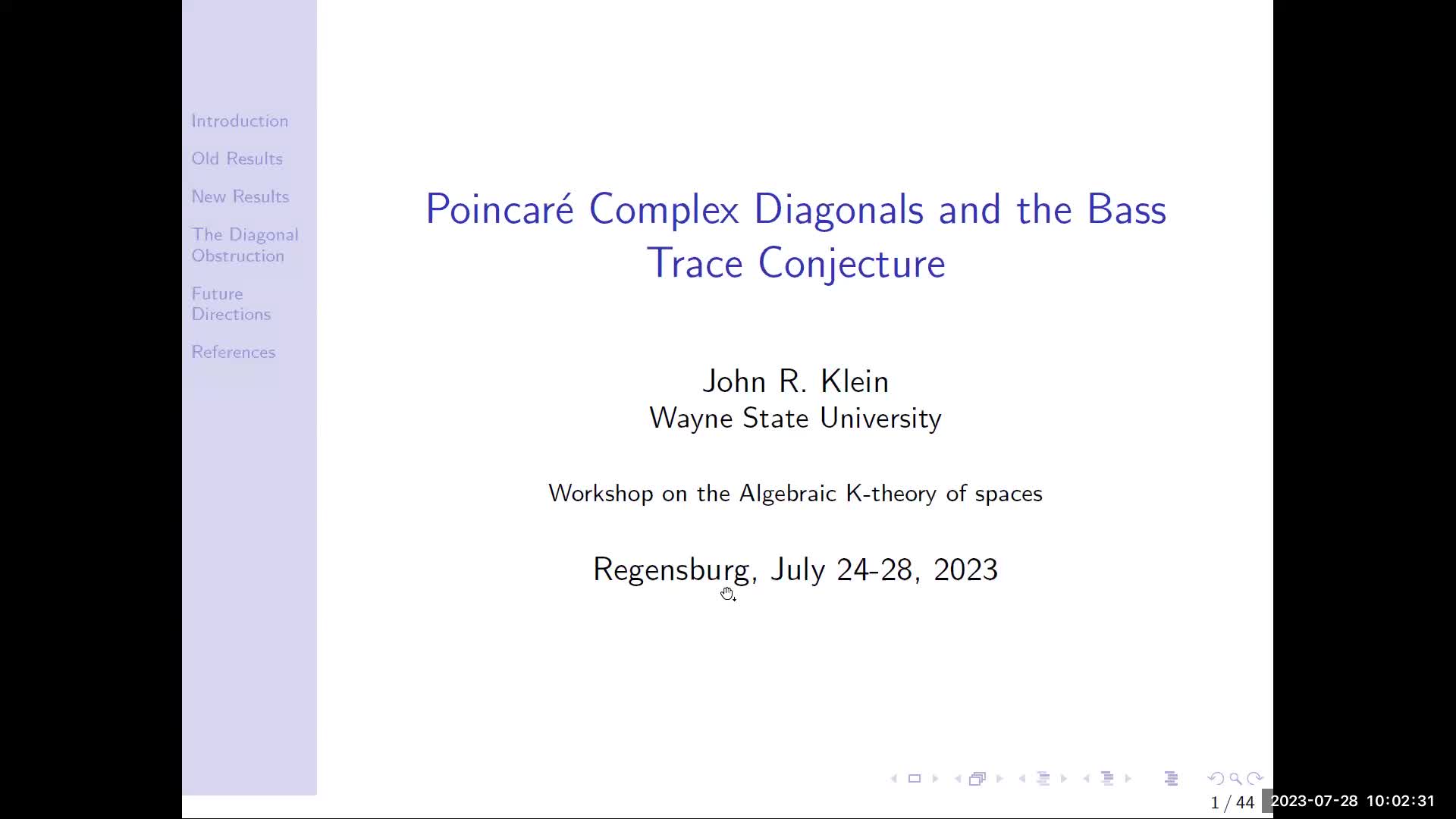 John Klein: Poincaré complex diagonals and the Bass trace conjecture
