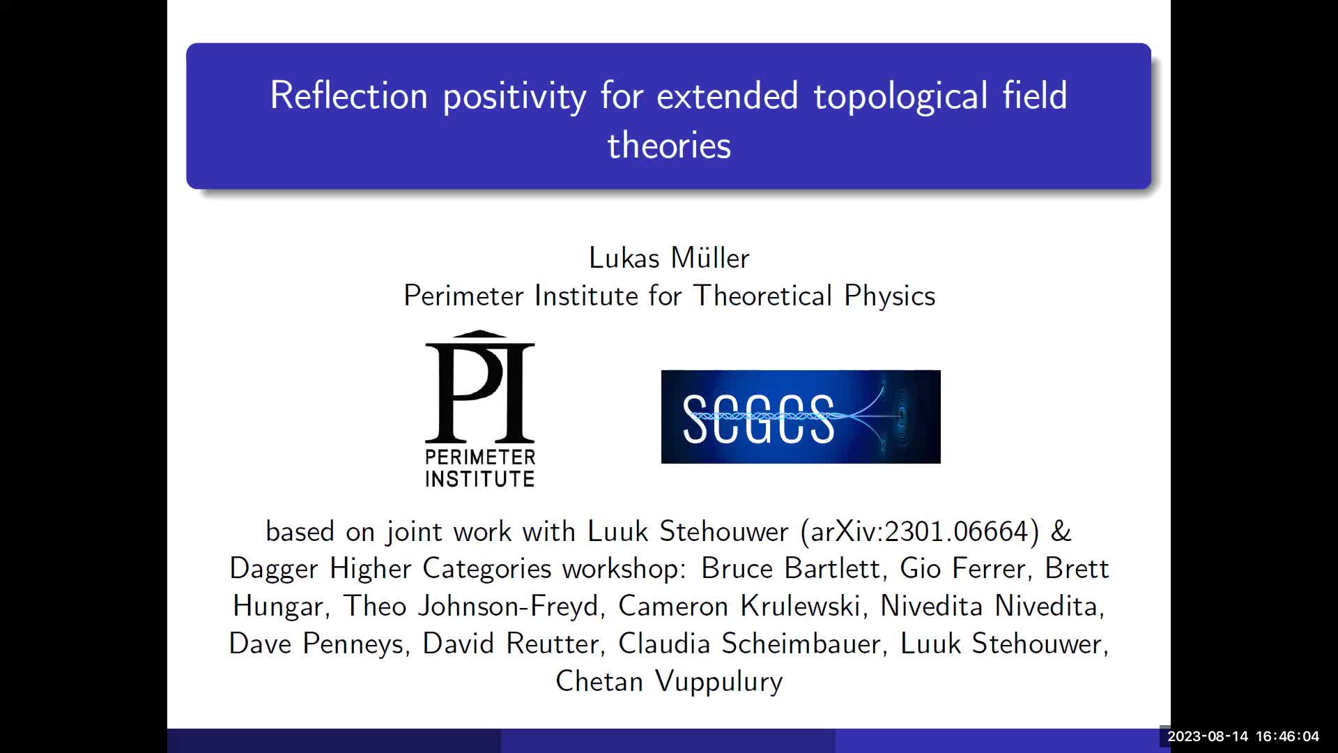 Lukas Müller - Reflection positivity for extended topological field theories