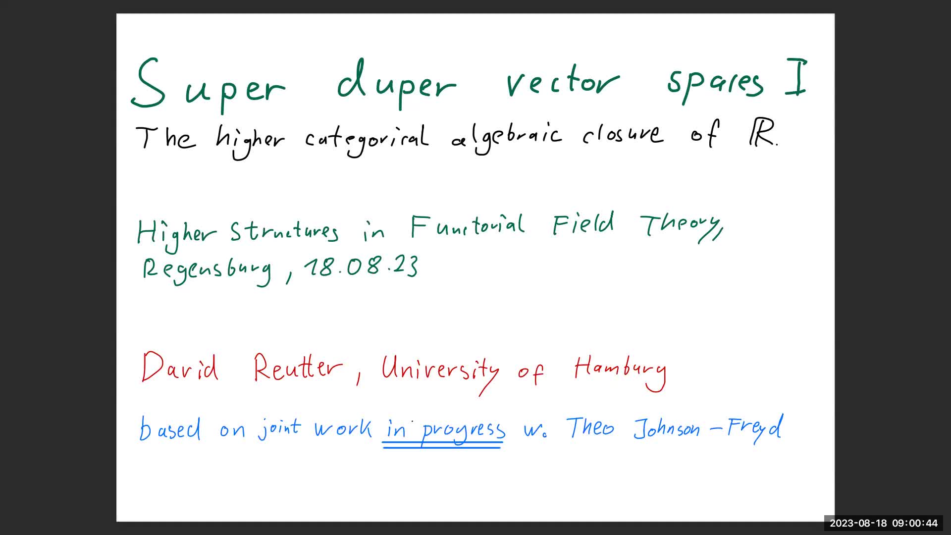 David Reuter: Super duper vector spaces I --- The higher-categorical algebraic closure of the complex numbers