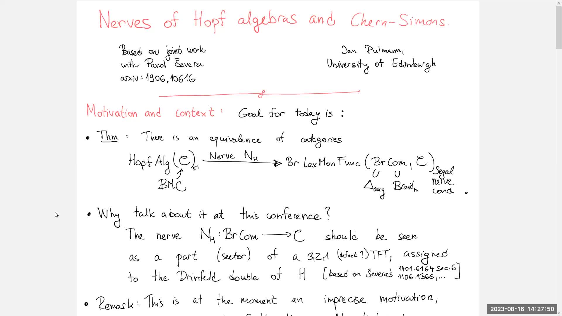 Jan Pulmann: Nerves of Hopf algebras and Chern-Simons theory
