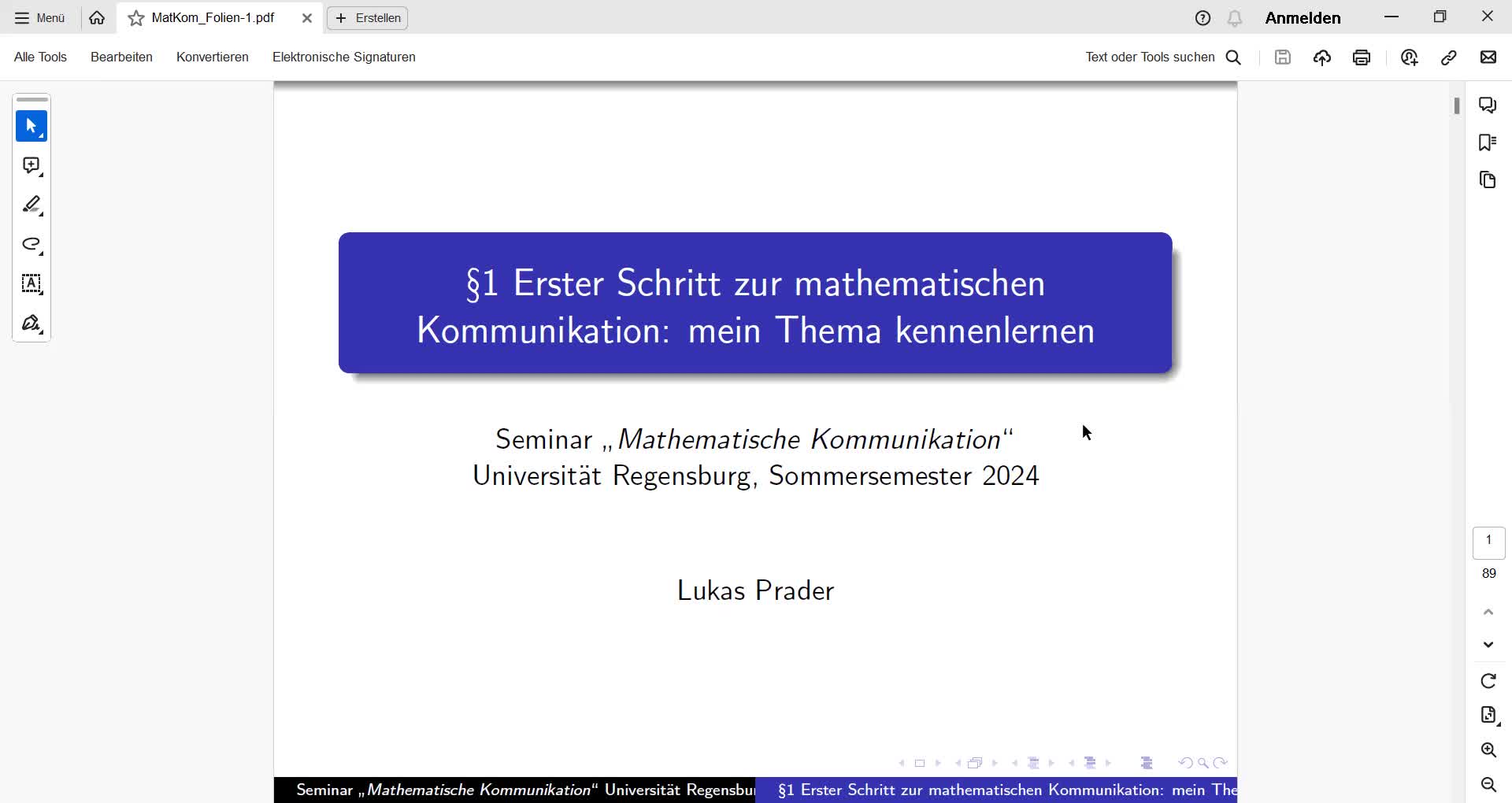 §1 Erster Schritt zur mathematischen Kommunikation: mein Thema kennenlernen